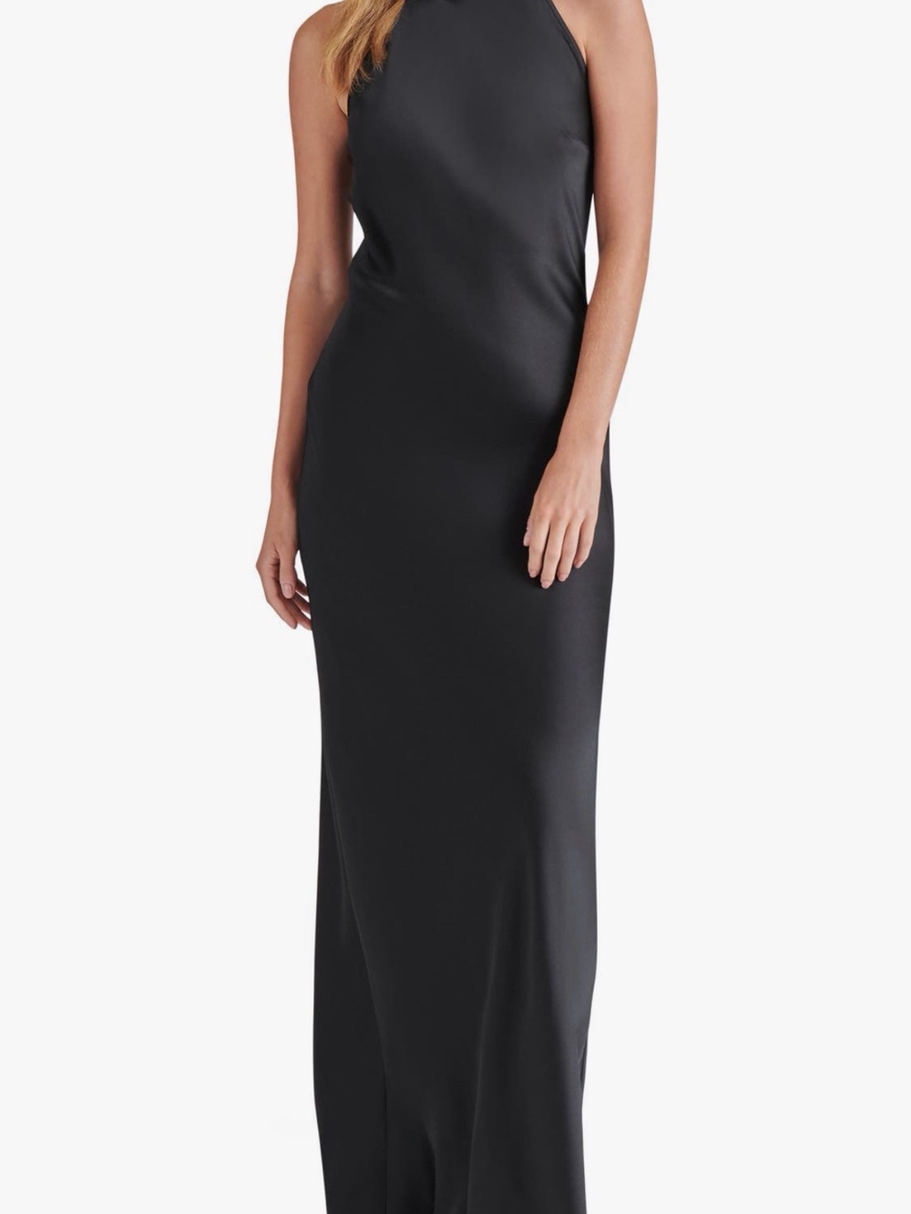 Steve Madden One-Shoulder Black Satin Evening Dress